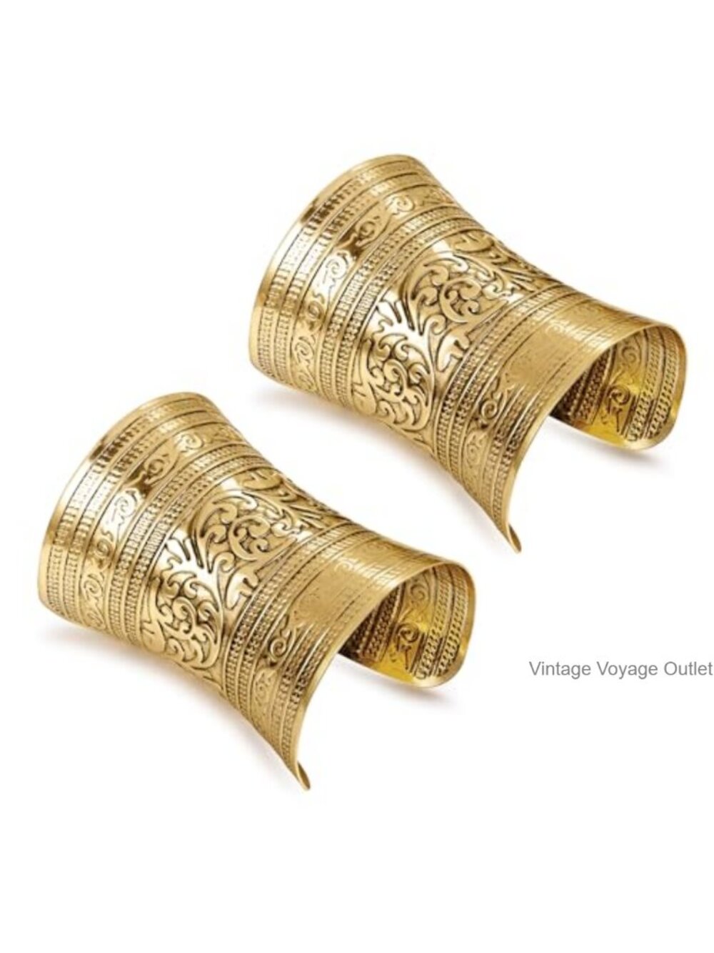 2PCS Women Vintage Chunky Cuff Bracelet Gold Belly Dance Cosplay